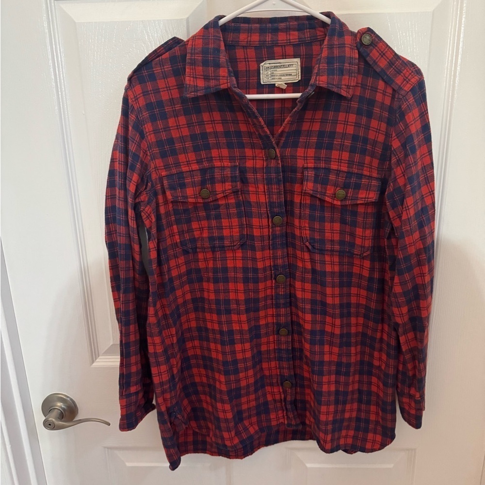 Current/Elliott Red and Blue Plaid Shirt, 100% Cotton